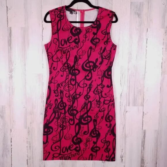 NWT Love Moschino Fuchsia Music Note Sheath Sleeveless Dress Women's Size 8 - Picture 1 of 10